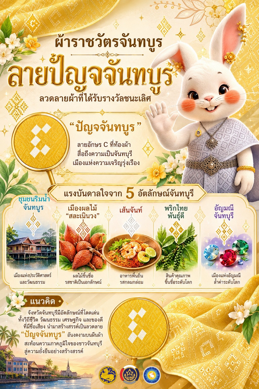 วันนี้น้องจันท์ดี จะมาให้ความรู้เรื่อง ลายผ้าปัญจจันทบูร เป็นลายผ้าประจำจังหวัดจันทบุรี